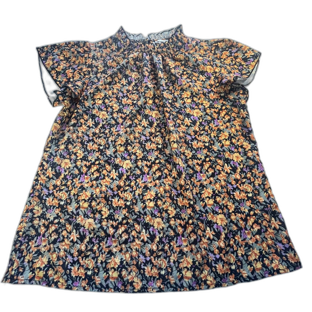 Simple Fun Floral Ruffled Collar Blouse Women's Size M Romantic Cottagecore Top